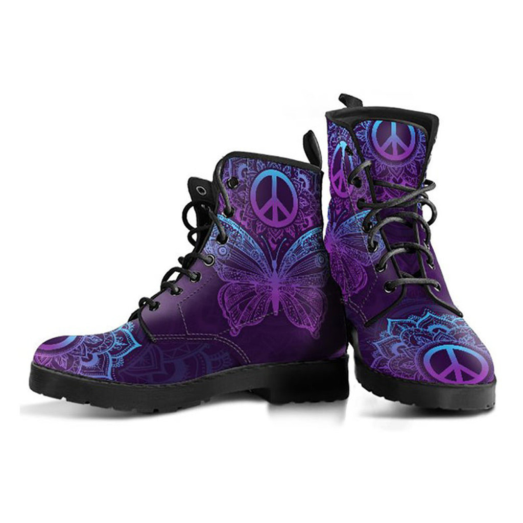 Purple Butterfly Boots | Vegan Leather Lace Up Printed Boots For Women