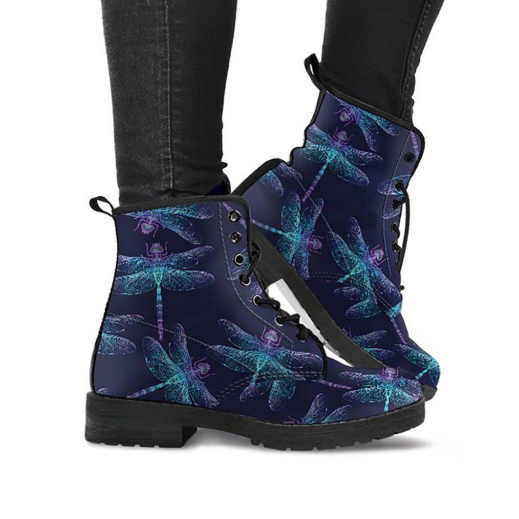 Womens Dragonfly Boots | Vegan Leather Lace Up Printed Boots For Women