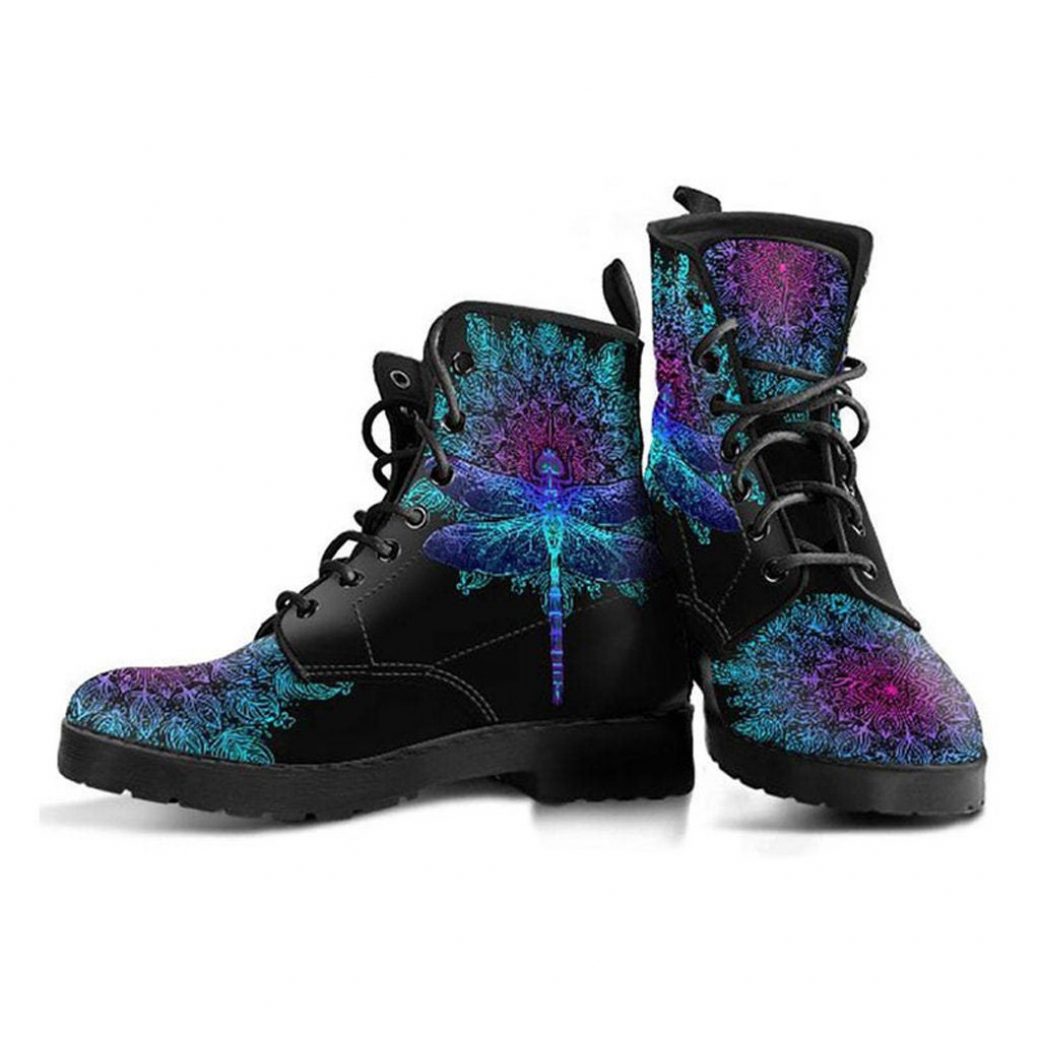 Fashion Combat Boots Schoenen damesschoenen Laarzen Werklaarzen & Kisten Watercolor Dragonfly Mandala #47 Vegan Handmade Custom Faux Leather Shoes 