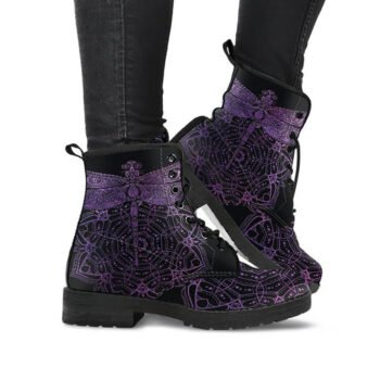 Dragonfly Mandala Boots | Vegan Leather Lace Up Printed Boots For Women