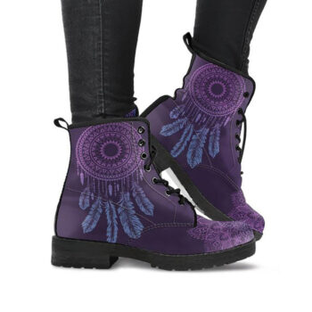 Purple Dream Catcher Boots | Vegan Leather Lace Up Printed Boots For Women