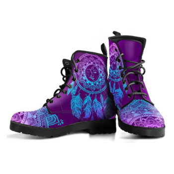 Purple Dreamcatcher Boots | Vegan Leather Lace Up Printed Boots For Women