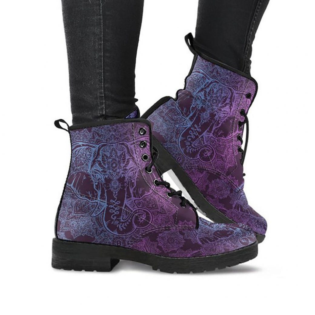 Elephant Lover Boots | Vegan Leather Lace Up Printed Boots For Women