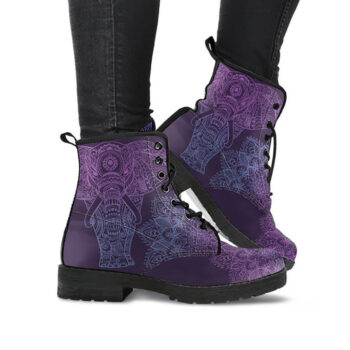 Purple Elephant Boots | Vegan Leather Lace Up Printed Boots For Women