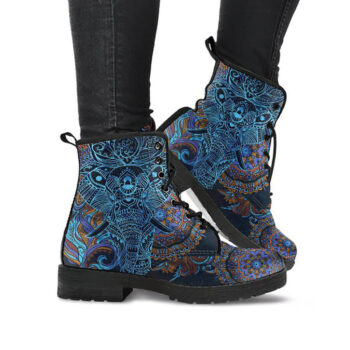Blue Elephant Boots | Vegan Leather Lace Up Printed Boots For Women