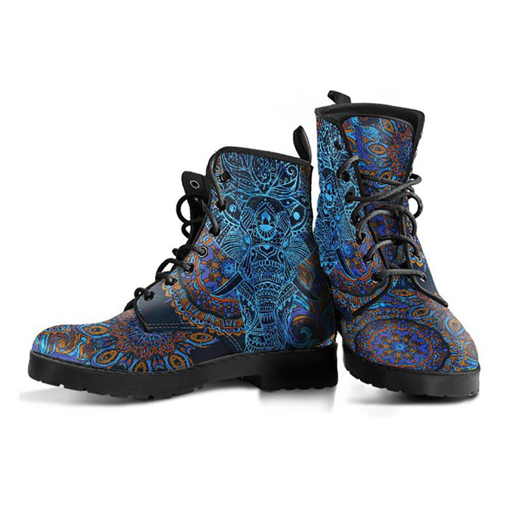 Blue Elephant Boots | Vegan Leather Lace Up Printed Boots For Women