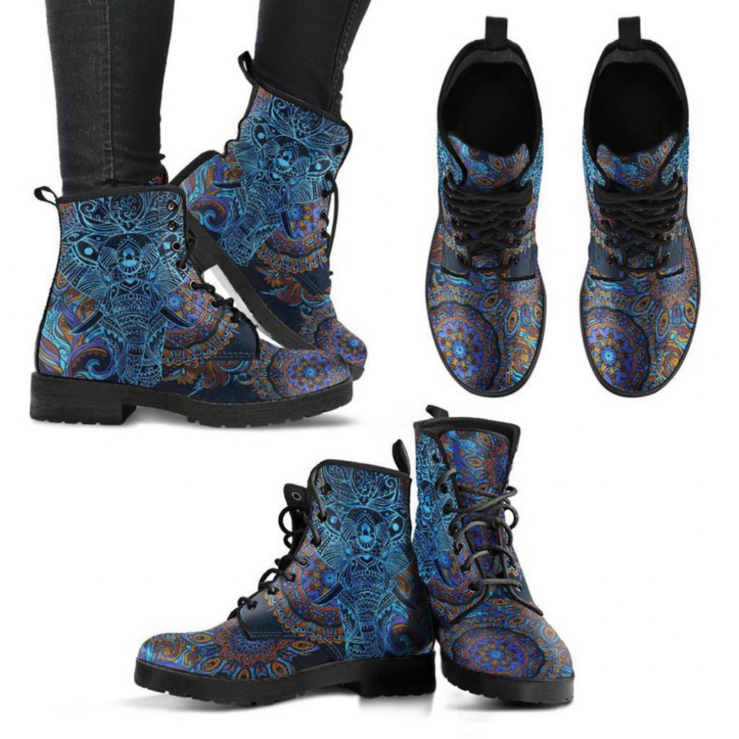 Blue Elephant Boots | Vegan Leather Lace Up Printed Boots For Women
