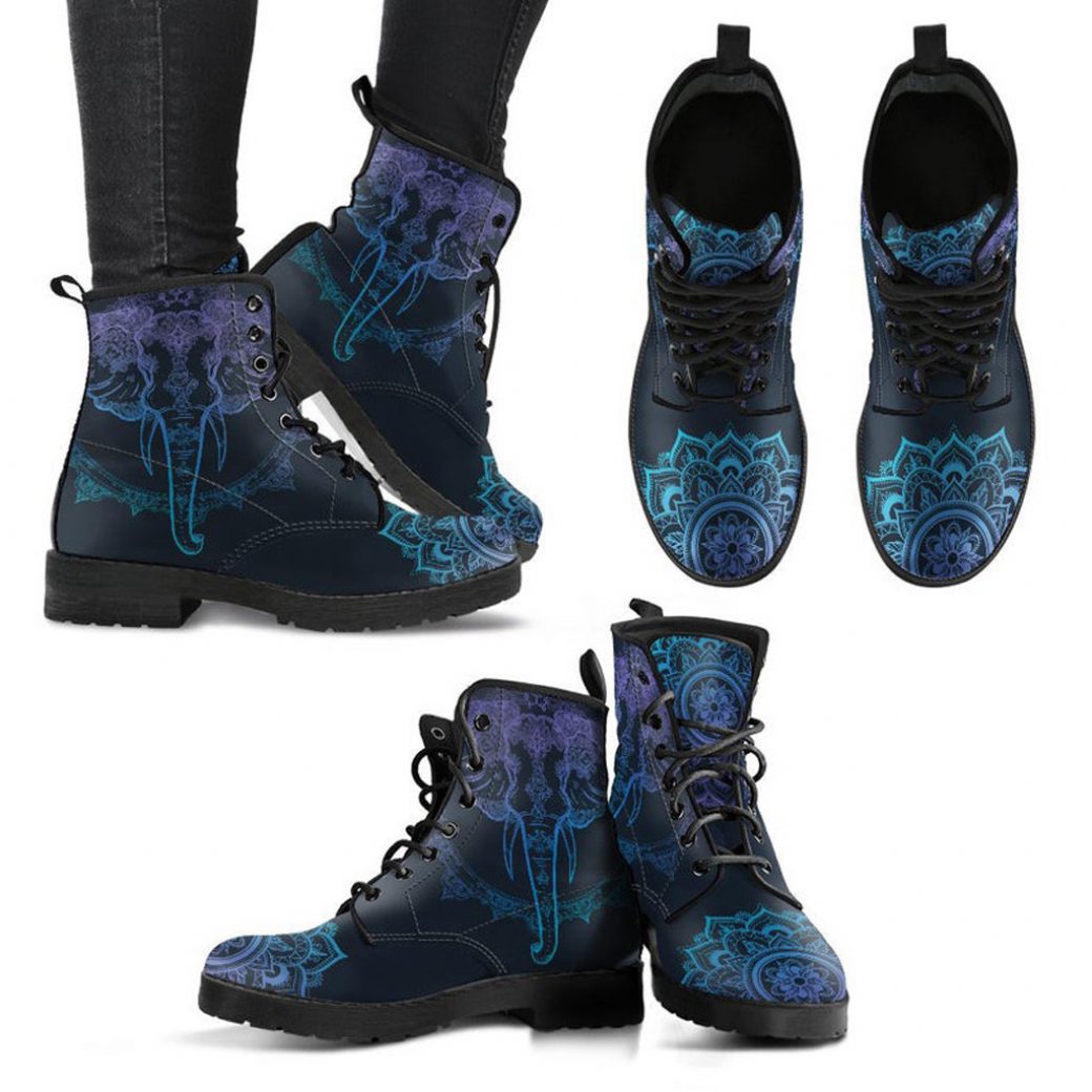 Elephant Mandala Boots | Vegan Leather Lace Up Printed Boots For Women