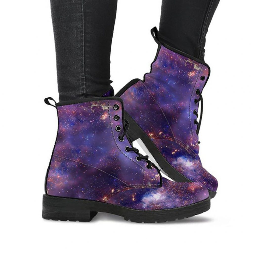 Purple Galaxy Boots | Vegan Leather Lace Up Printed Boots For Women