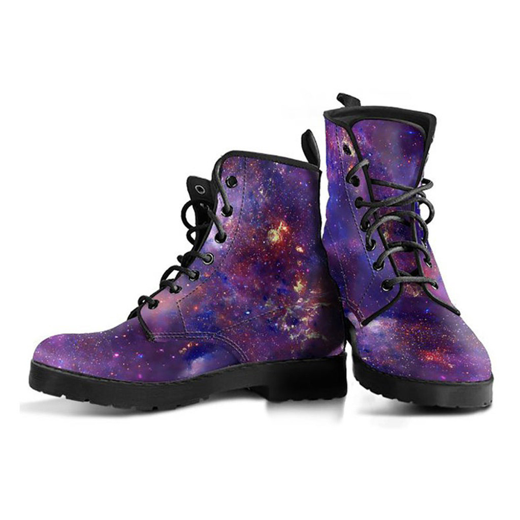 Purple Galaxy Boots | Vegan Leather Lace Up Printed Boots For Women
