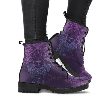 Purple Lion Boots | Vegan Leather Lace Up Printed Boots For Women