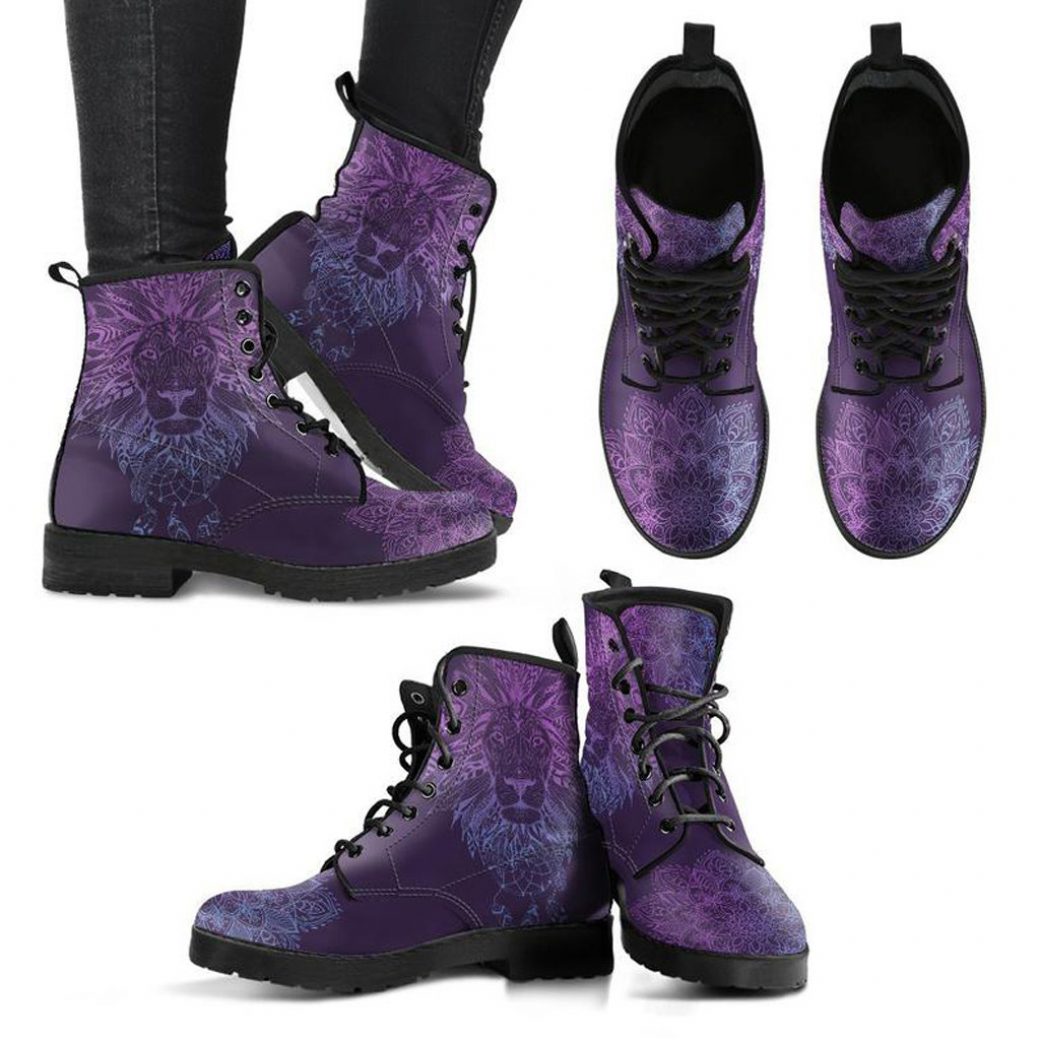 Purple Lion Boots | Vegan Leather Lace Up Printed Boots For Women