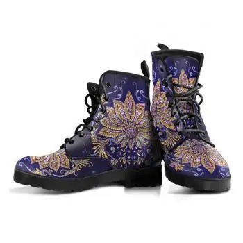 Lotus Printed Boots | Vegan Leather Lace Up Printed Boots For Women