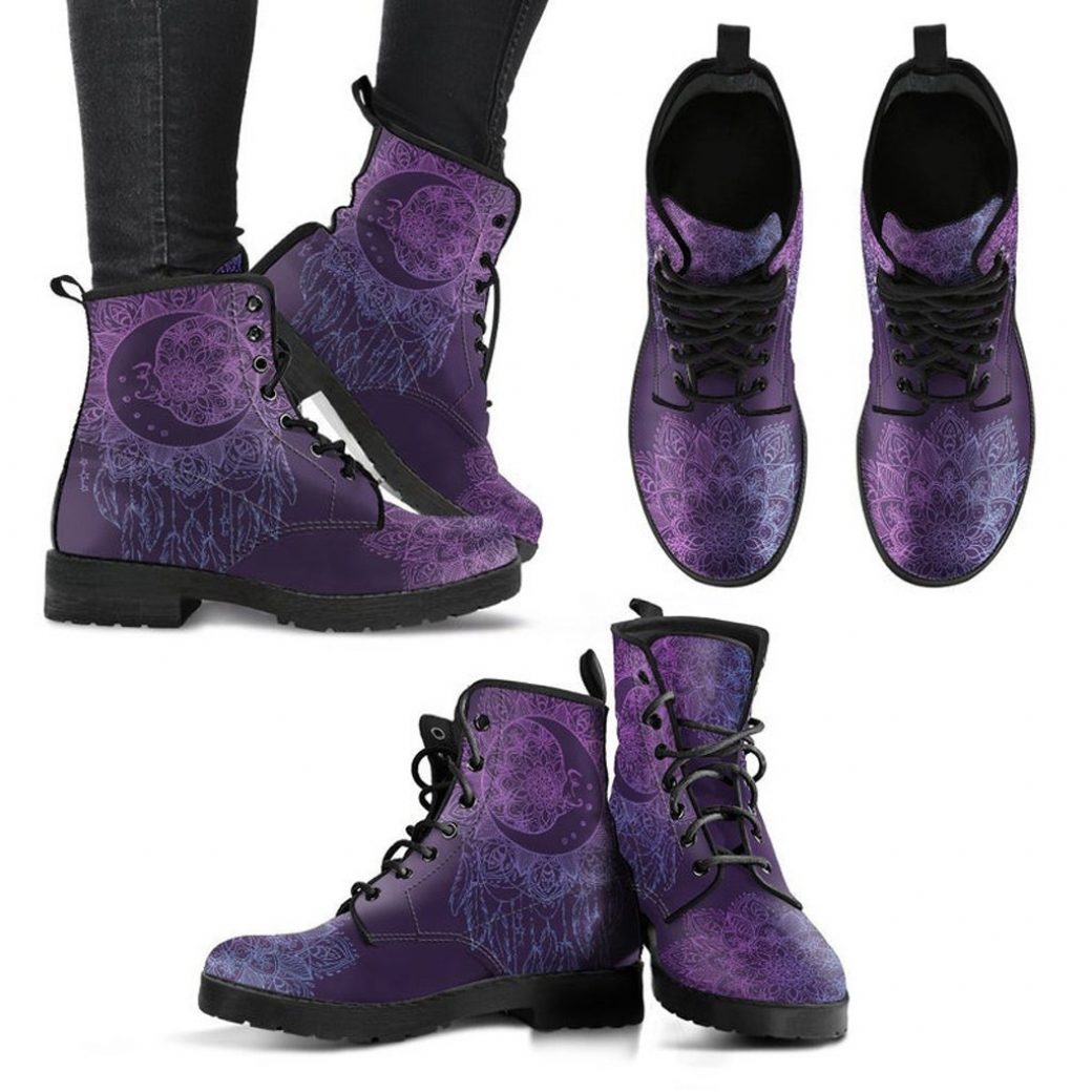 Purple Printed Boots | Vegan Leather Lace Up Printed Boots For Women