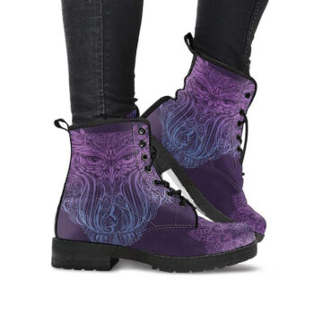 Purple Owl Boots | Vegan Leather Lace Up Printed Boots For Women