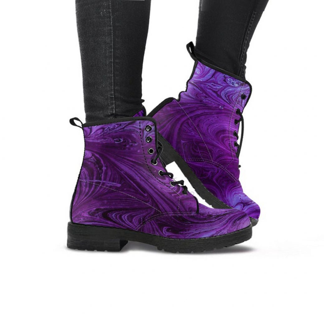 Purple Swirls Boots | Vegan Leather Lace Up Printed Boots For Women