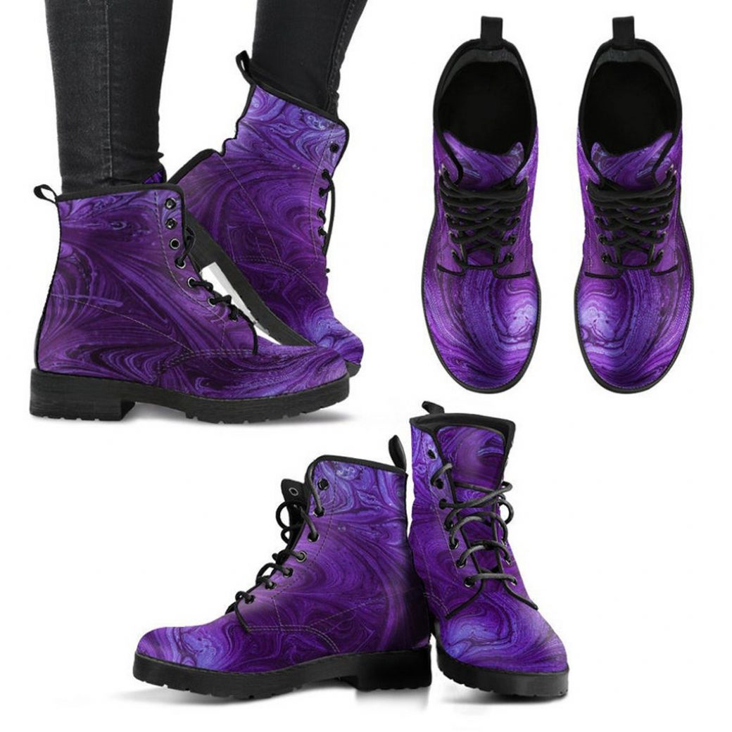Purple Swirls Boots | Vegan Leather Lace Up Printed Boots For Women