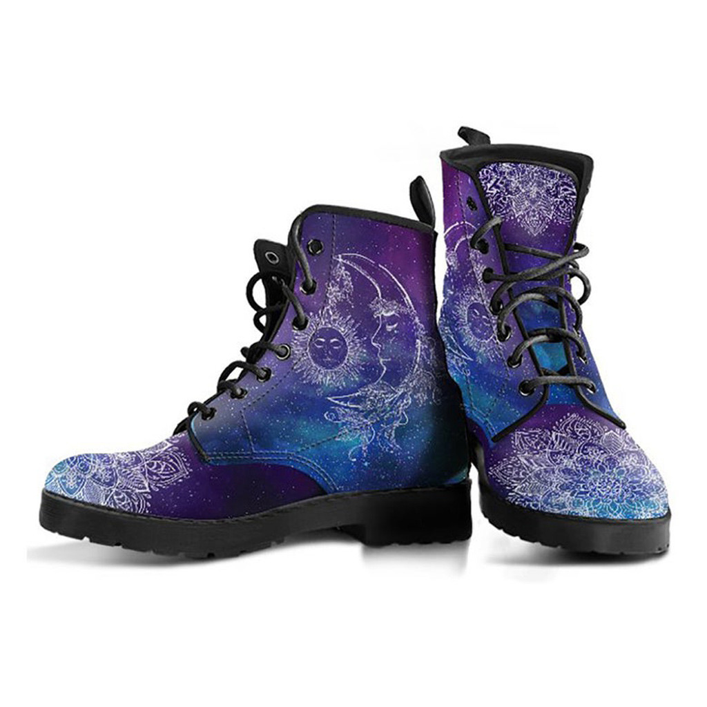 Sun Moon Boots | Vegan Leather Lace Up Printed Boots For Women
