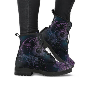 Purple Mandala Boots | Vegan Leather Lace Up Printed Boots For Women