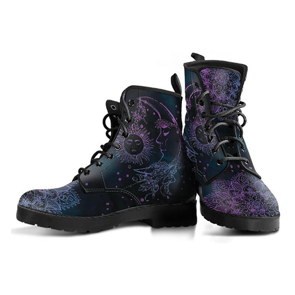 Purple Mandala Boots | Vegan Leather Lace Up Printed Boots For Women