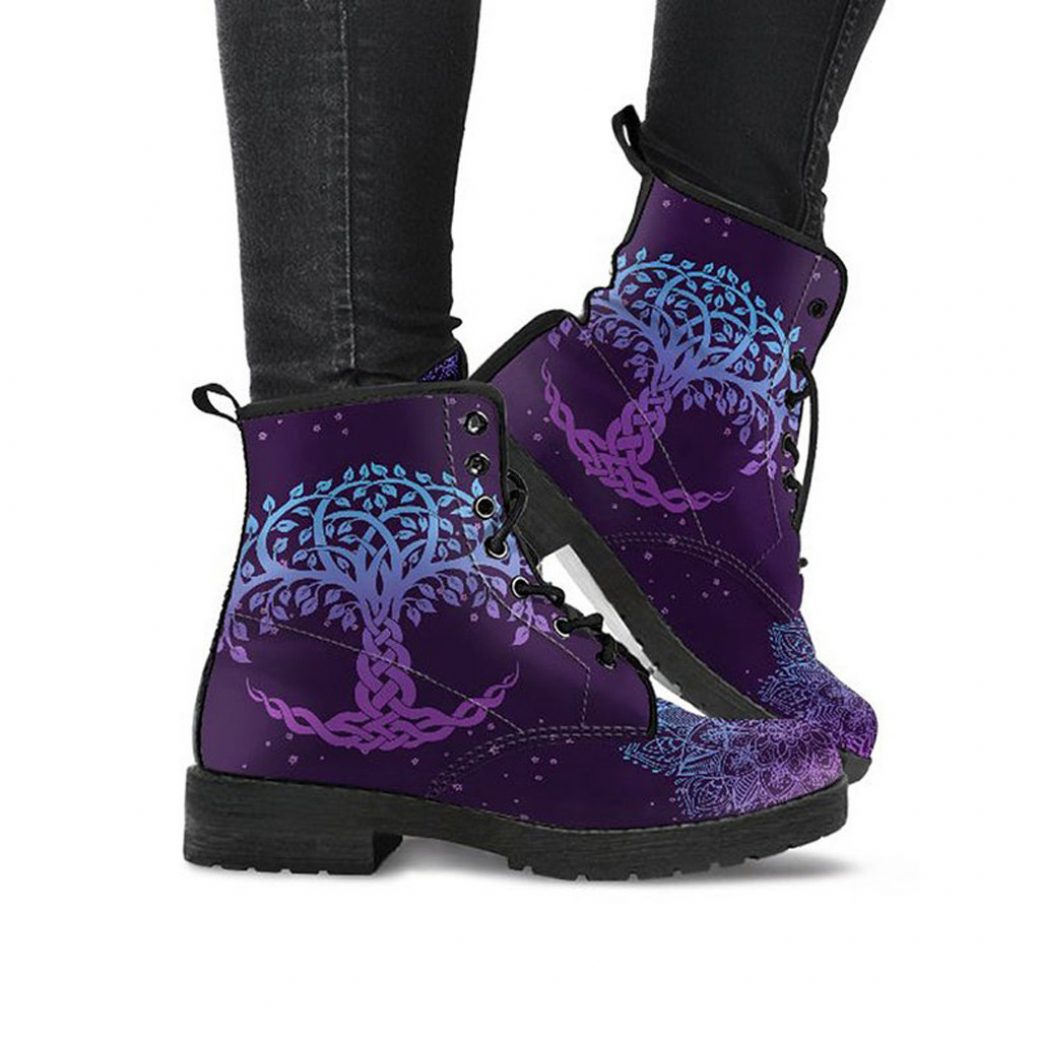 Tree Printed Boots | Vegan Leather Lace Up Printed Boots For Women