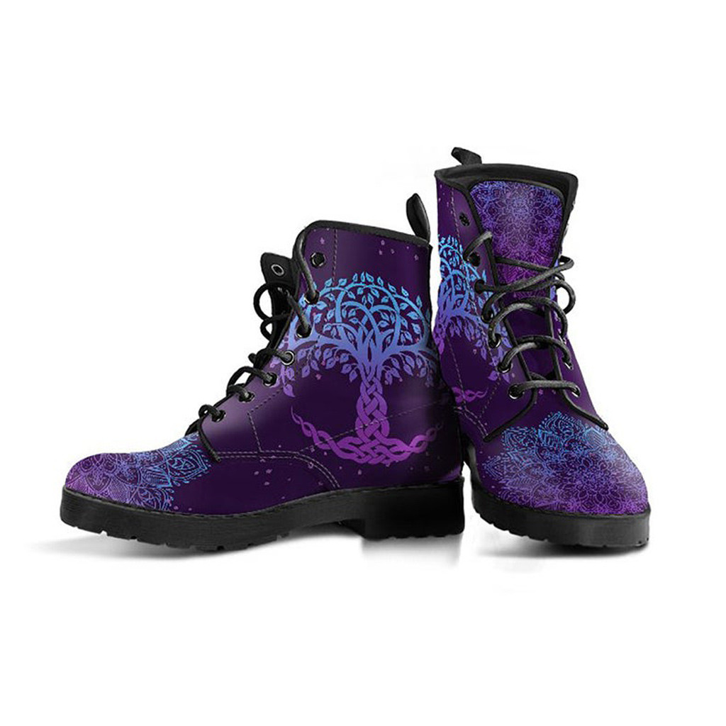 Tree of Life Mandala Boots | Vegan Leather Lace Up Printed Boots For Women