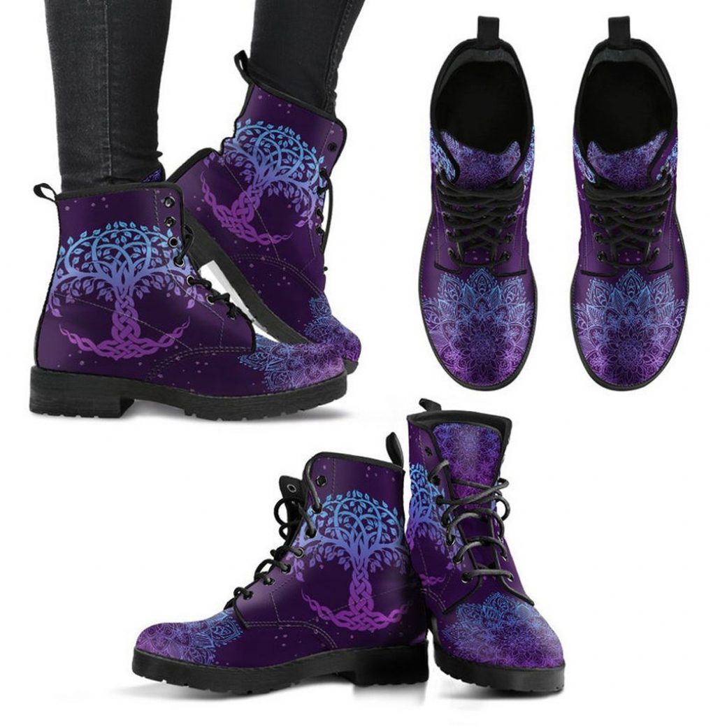 Tree of Life Mandala Boots | Vegan Leather Lace Up Printed Boots For Women