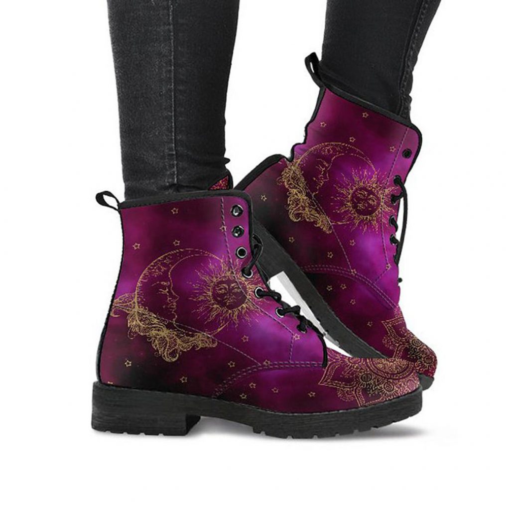 Violet Mandala Boots | Vegan Leather Lace Up Printed Boots For Women