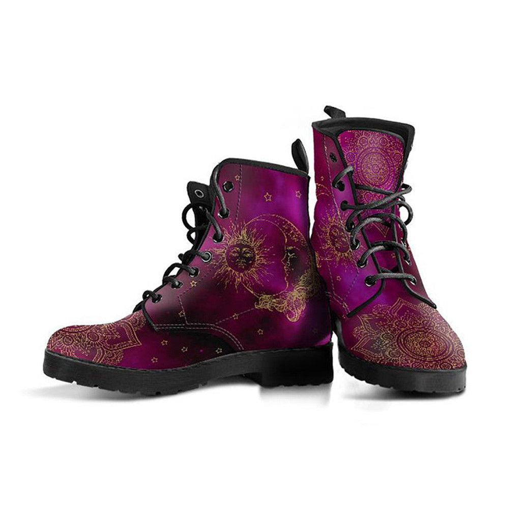 Mandala Moon Boots | Vegan Leather Lace Up Printed Boots For Women