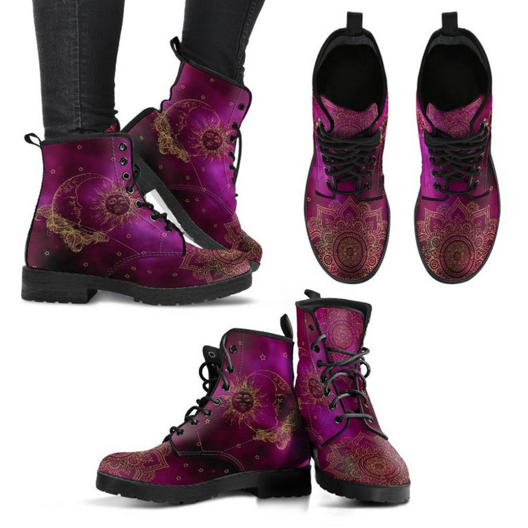 Mandala Moon Boots | Vegan Leather Lace Up Printed Boots For Women