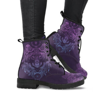 Wolf Printed Boots | Vegan Leather Lace Up Printed Boots For Women