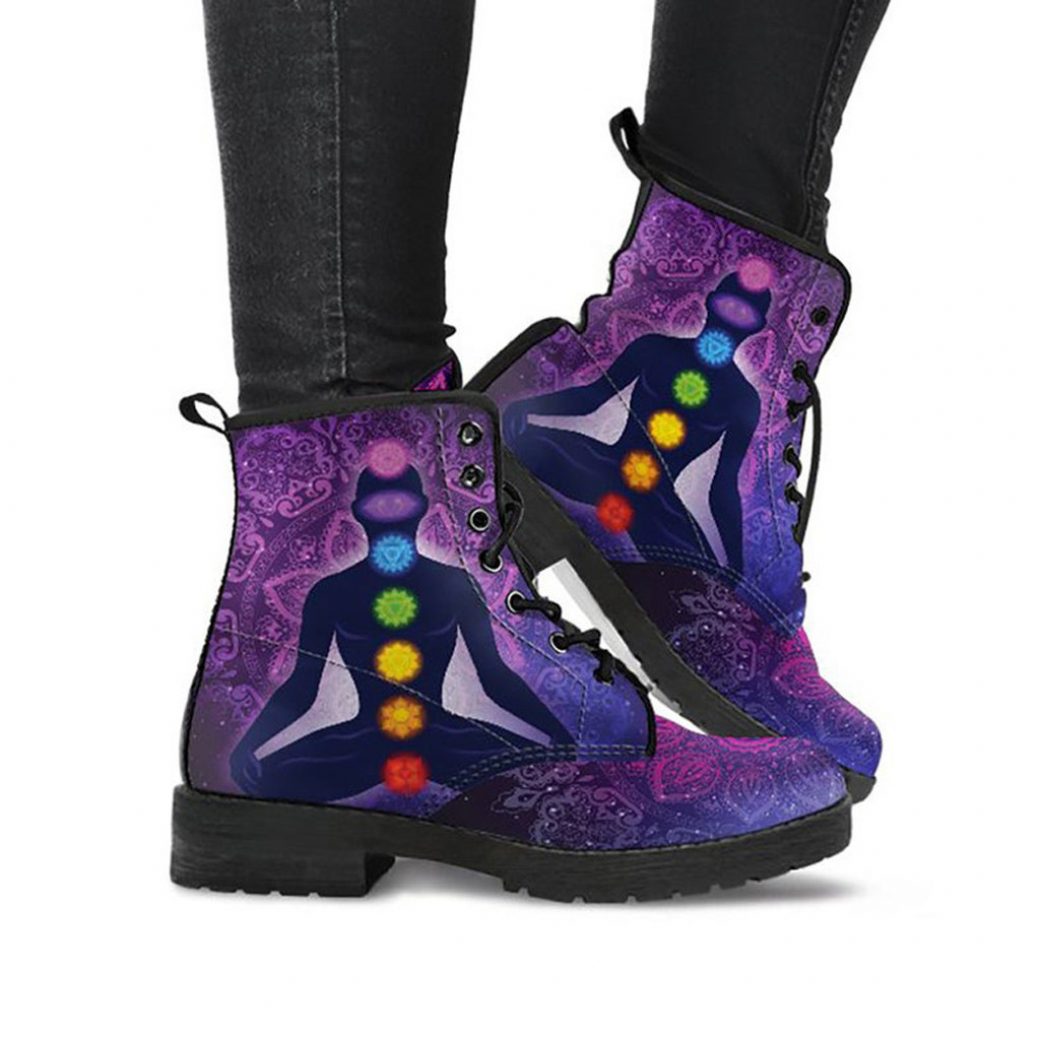 Purple Zen Boots | Vegan Leather Lace Up Printed Boots For Women