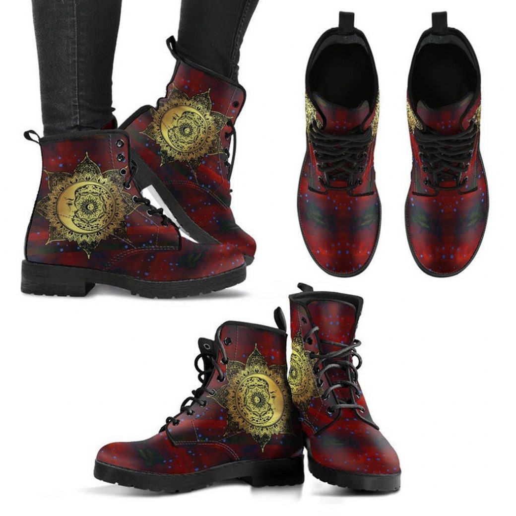 Golden Sun Boots | Vegan Leather Lace Up Printed Boots For Women