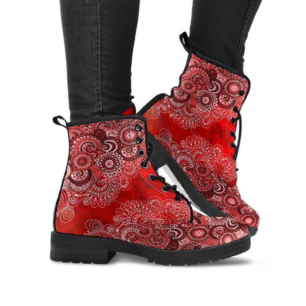Handmade Mandala Boots | Vegan Leather Lace Up Printed Boots For Women
