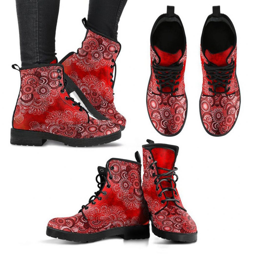 Handmade Mandala Boots | Vegan Leather Lace Up Printed Boots For Women
