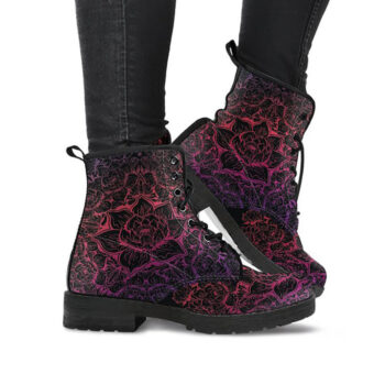 Lotus Mandala Boots | Vegan Leather Lace Up Printed Boots For Women