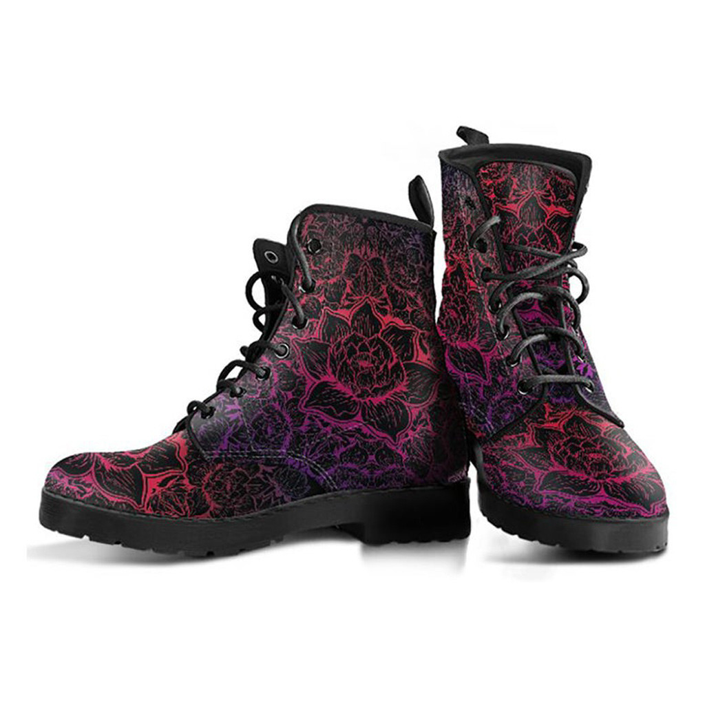 Lotus Mandala Boots | Vegan Leather Lace Up Printed Boots For Women