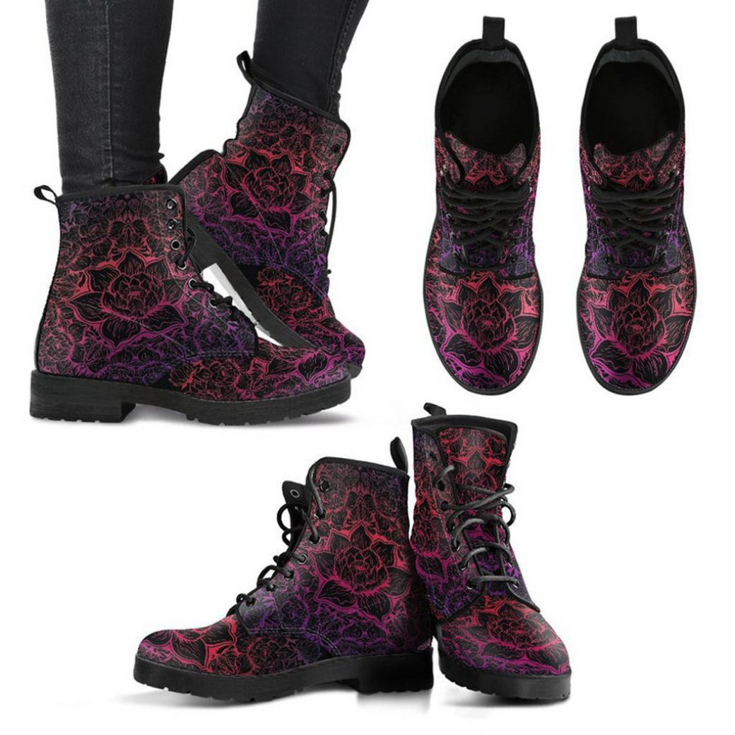 Lotus Mandala Boots | Vegan Leather Lace Up Printed Boots For Women