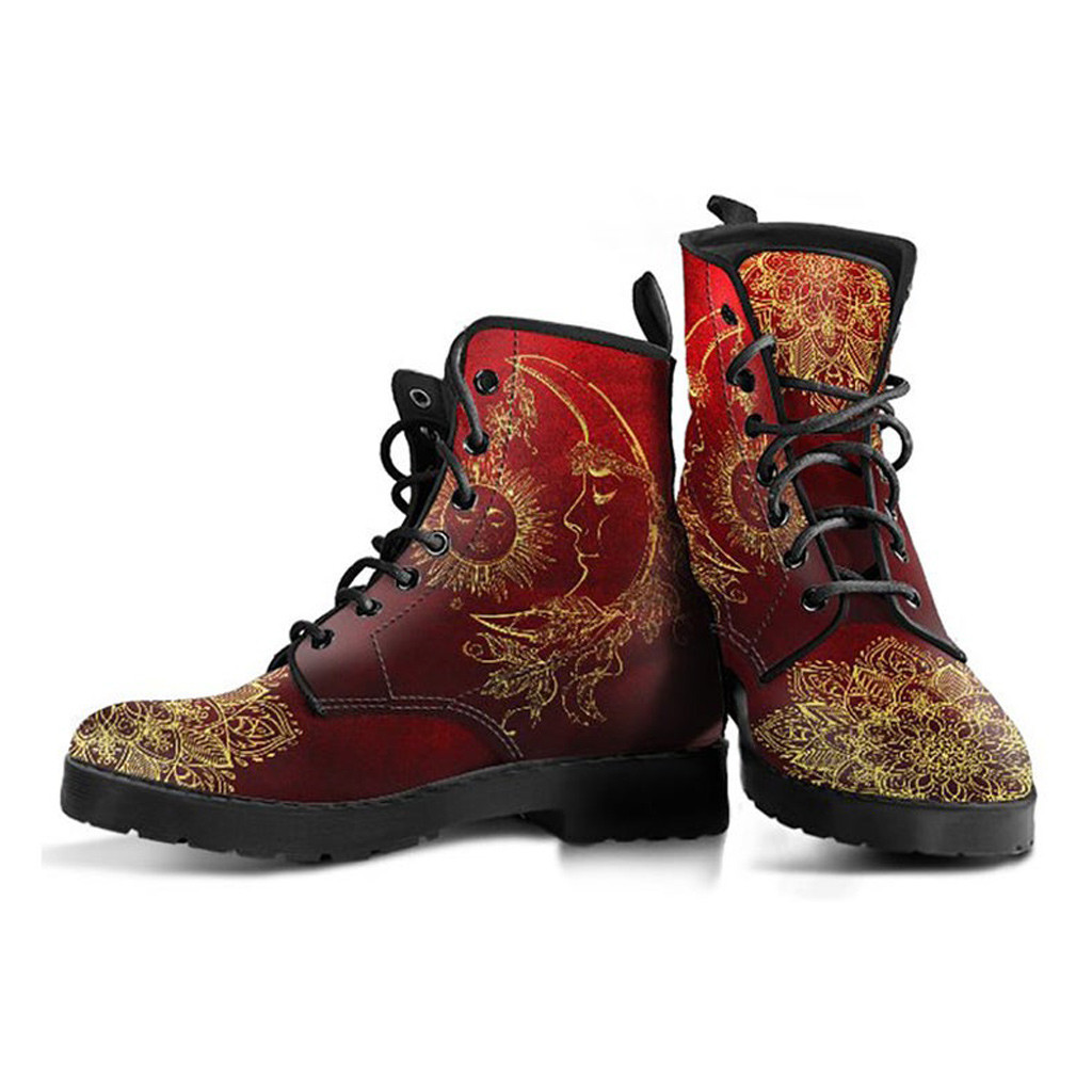 Red Moon Boots | Vegan Leather Lace Up Printed Boots For Women