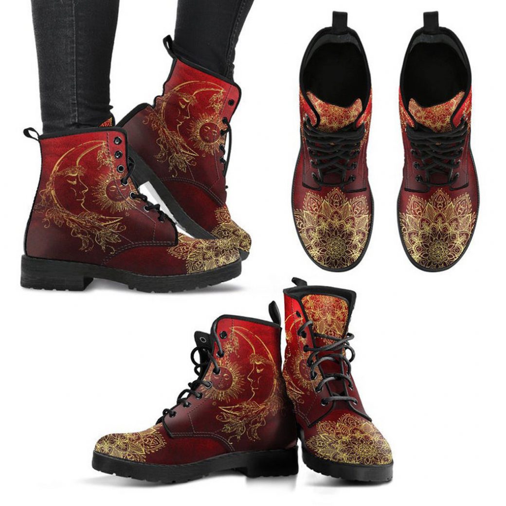 Red Moon Boots | Vegan Leather Lace Up Printed Boots For Women