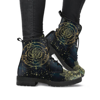 Rose Mandala Boots | Vegan Leather Lace Up Printed Boots For Women