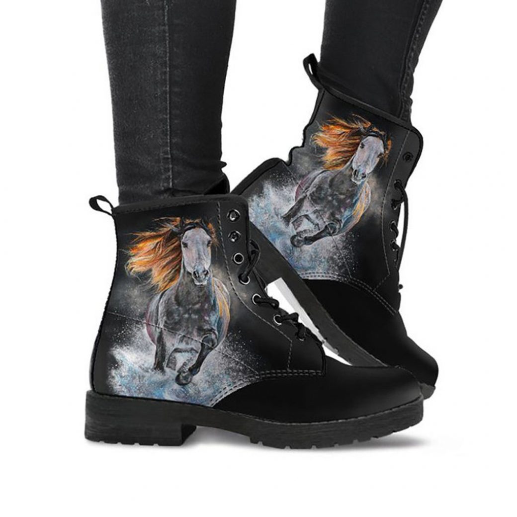 White Horse Boots | Vegan Leather Lace Up Printed Boots For Women