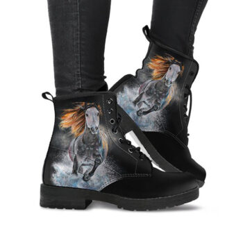 White Horse Boots | Vegan Leather Lace Up Printed Boots For Women
