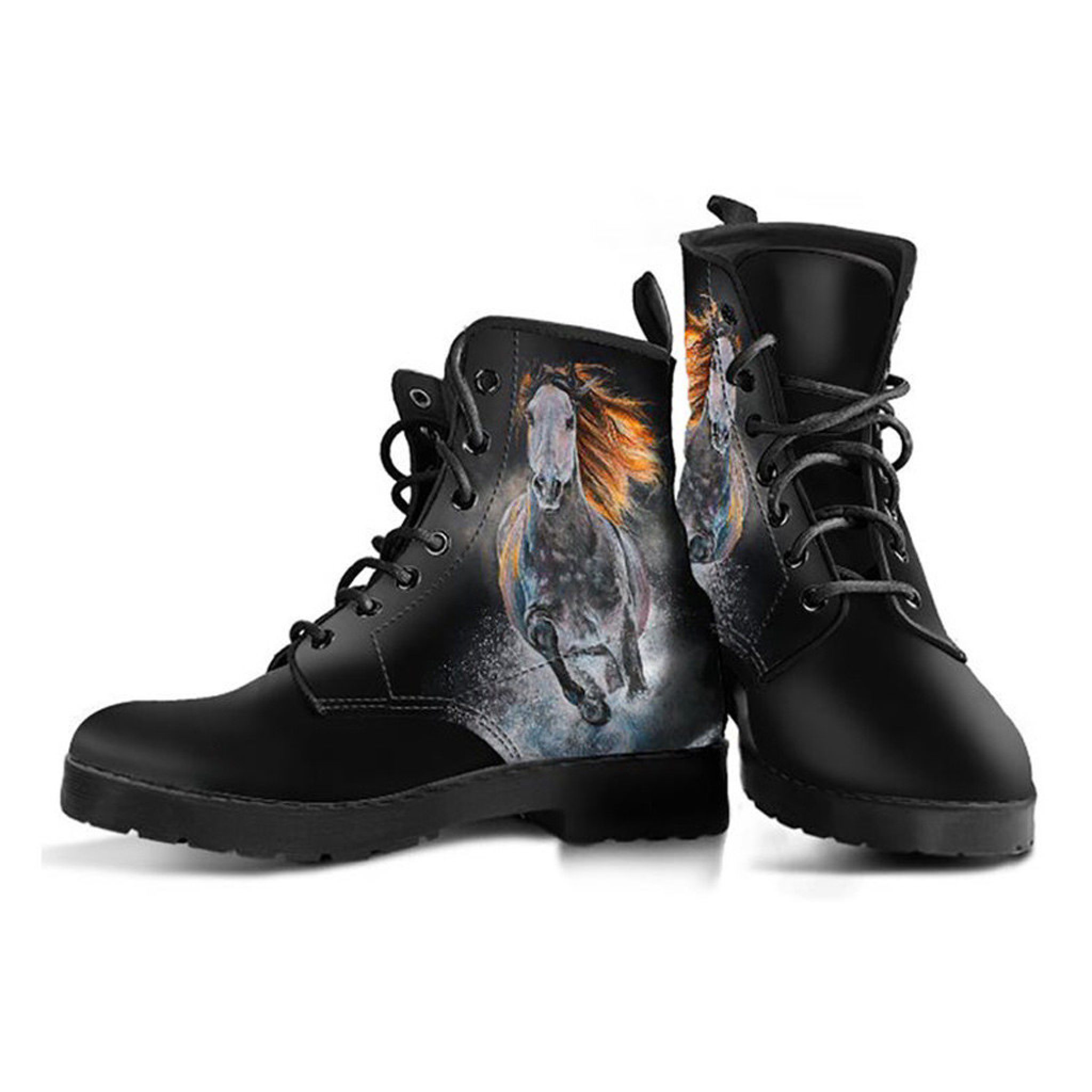White Horse Boots Vegan Leather Lace Up Printed Boots For Women