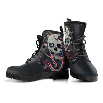 Black Skull Boots | Vegan Leather Lace Up Printed Boots For Women