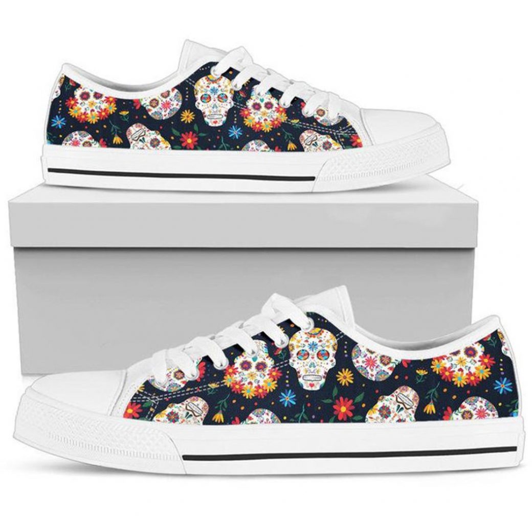 Black Skull Shoes | Custom Low Tops Sneakers For Kids & Adults