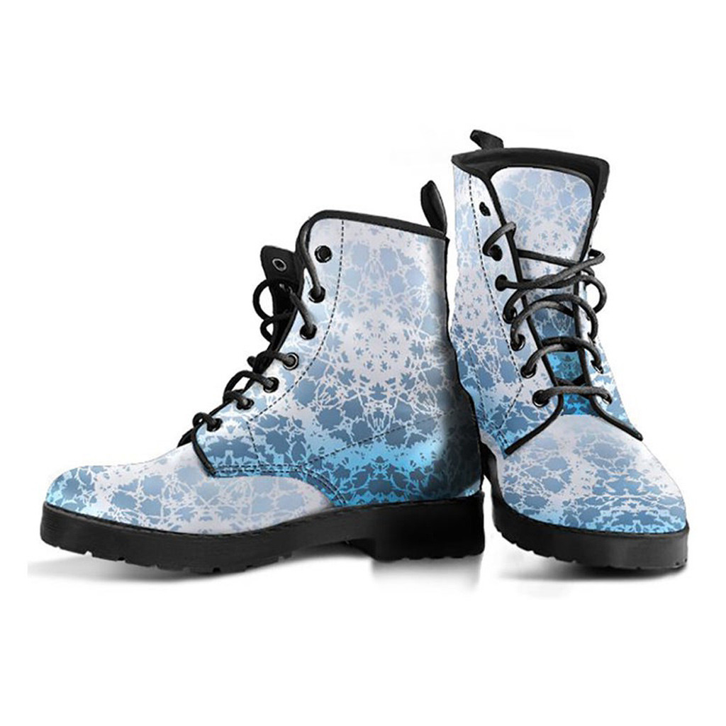 Snowflake Mandala Boots | Vegan Leather Lace Up Printed Boots For Women