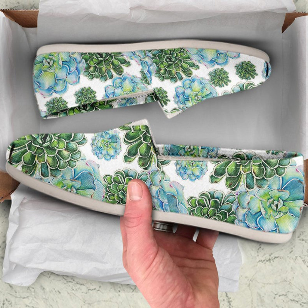 Green Succulent Shoes | Custom Canvas Sneakers For Kids & Adults
