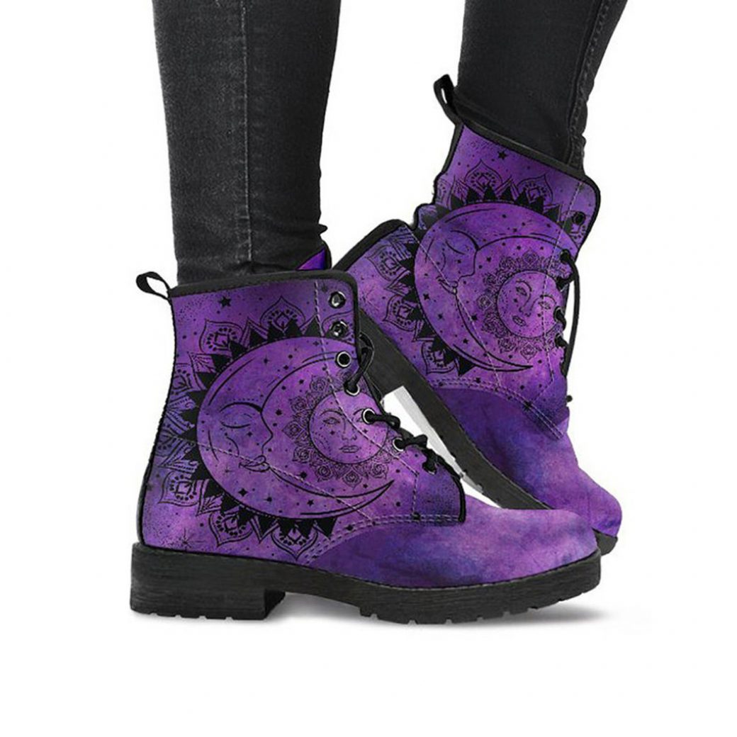 Purple Mandala Boots | Vegan Leather Lace Up Printed Boots For Women