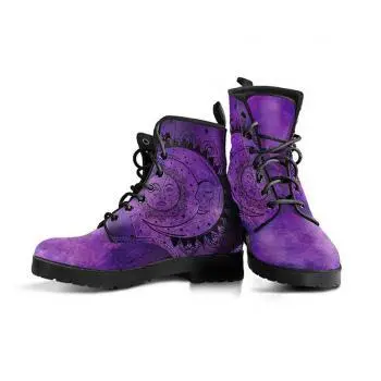 Purple Mandala Boots | Vegan Leather Lace Up Printed Boots For Women